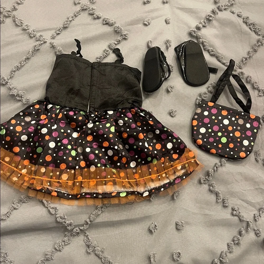 Polka Dot Witch Costume dress shoes bag for 18 inch dolls new